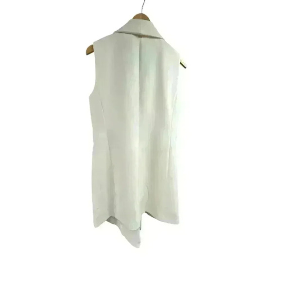 Donna Karan Modern Ivory Long Double Breasted Poly Vest Hook Closure Size 4 NWT - Picture 4 of 15